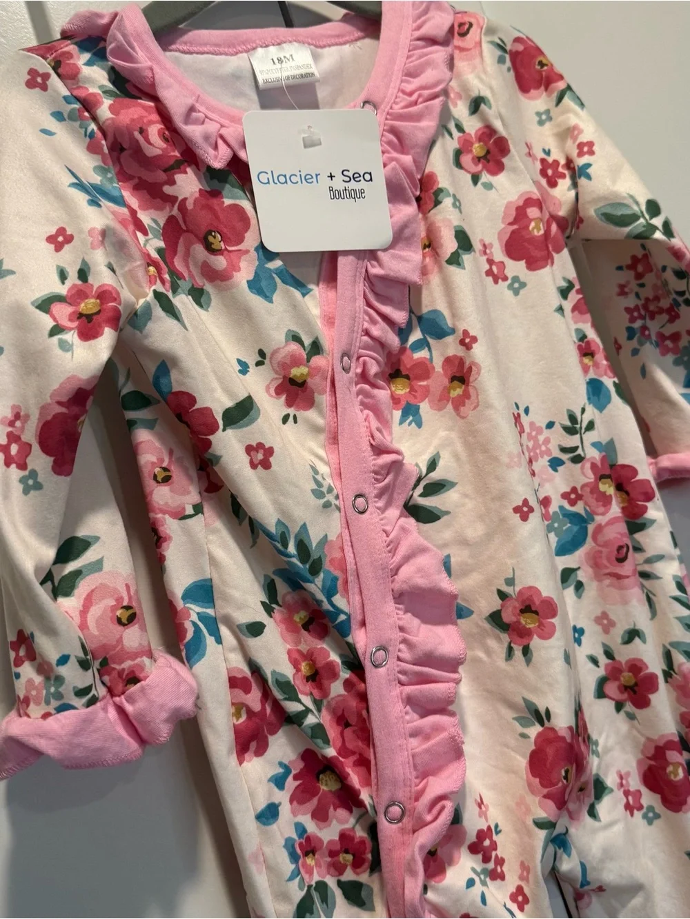 Glacier + Sea Boutique Floral Pink Ruffle Baby Romper 18month